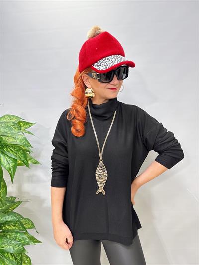 2888 Italyan İnce Dökümlü Yaka Triko Siyah