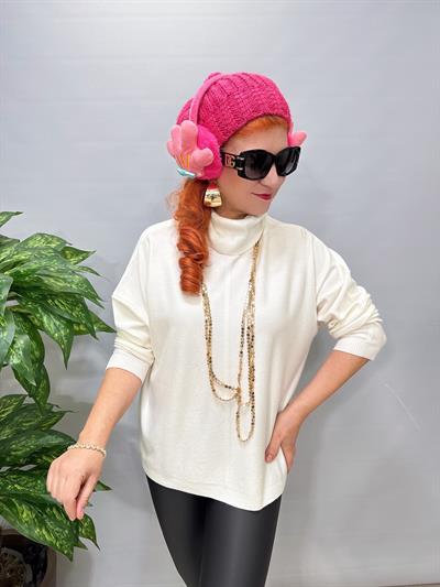 2888 Italyan İnce Dökümlü Yaka Triko Ekru