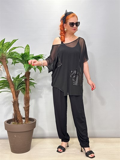 2898 Tül Detay Takım Siyah 