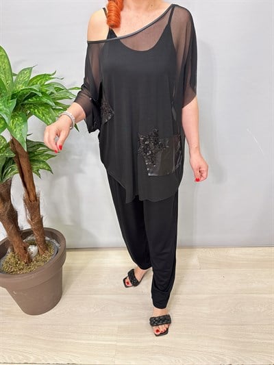 2898 Tül Detay Takım Siyah 