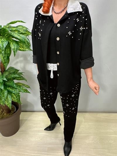 2921 Gümüş Detaylı Premium Takım Siyah 