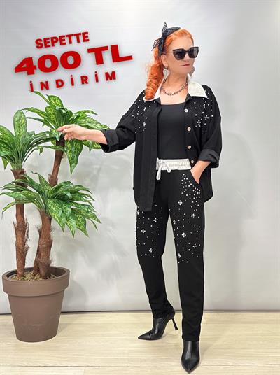 2921 Gümüş Detaylı Premium Takım Siyah 