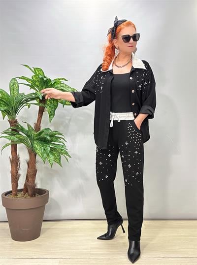 2921 Gümüş Detaylı Premium Takım Siyah 