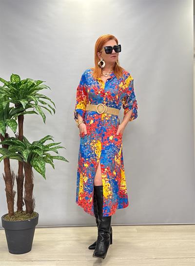 MNS 3005 PAMUKLU VİSKON GÖMLEK ELBİSE SARI (KEMER DAHİL DEĞİLİDİR.)