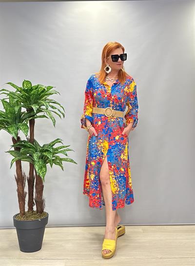 MNS 3005 PAMUKLU VİSKON GÖMLEK ELBİSE SARI (KEMER DAHİL DEĞİLİDİR.)