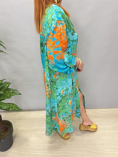 MNS 3005 PAMUKLU VİSKON GÖMLEK ELBİSE TURKUAZ (KEMER DAHİL DEĞİLİDİR.)