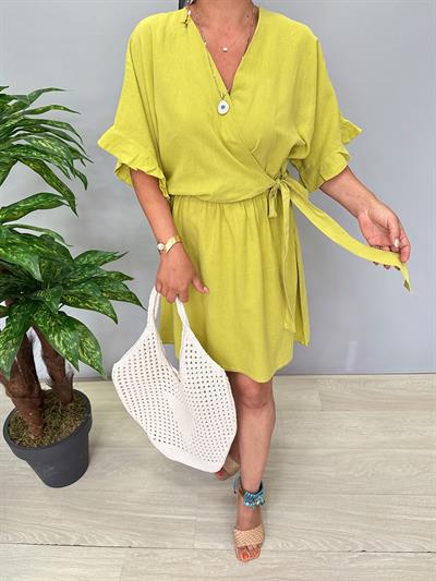 3014 Pamuklu Kruvaze Elbise Açık Yeşil