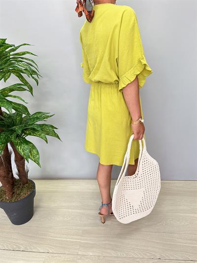 3014 Pamuklu Kruvaze Elbise Açık Yeşil