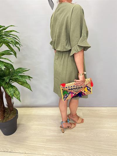 3014 Pamuklu Kruvaze Elbise Haki