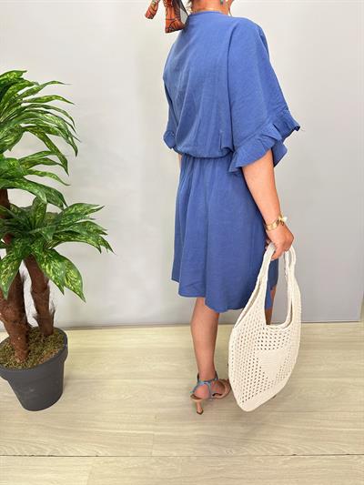 3014 Pamuklu Kruvaze Elbise Mavi