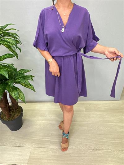 3014 Pamuklu Kruvaze Elbise Mor