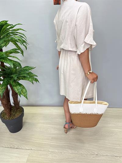 3014 Pamuklu Kruvaze Elbise Taş