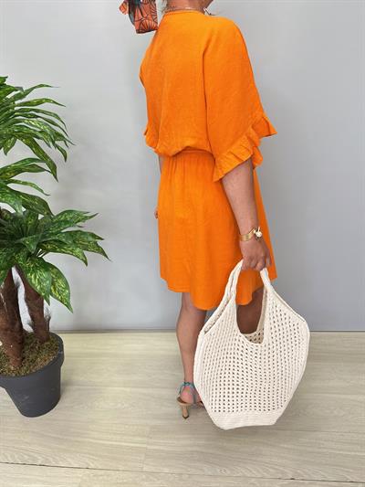 3014 Pamuklu Kruvaze Elbise Turuncu