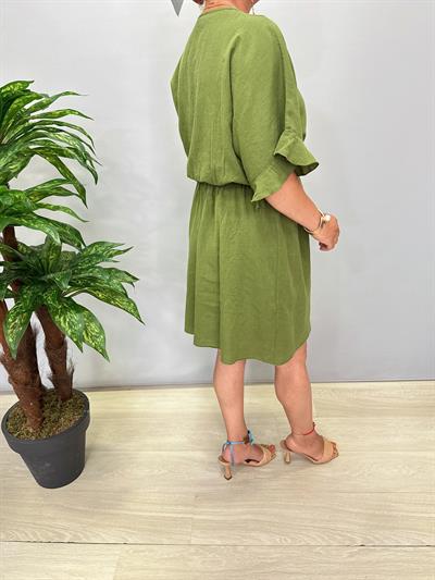 3014 Pamuklu Kruvaze Elbise Yeşil