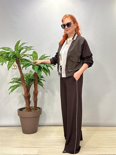 3018 1 Beden Küçük Alınız Modal Palazzo Takım Acı Kahve