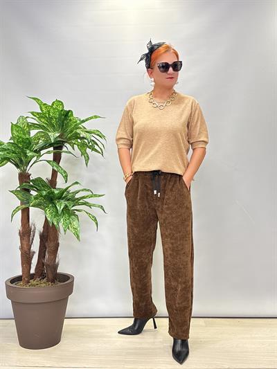 3019 Şönil Kadife Kemersiz Pantolon Kahve