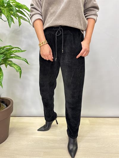3019 Şönil Kadife Kemersiz Pantolon Siyah