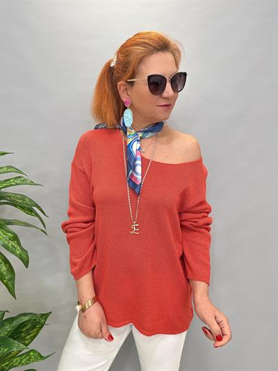 3020 DİLVİN MERSERİZE BLUZ YAVRUAĞZI /KİREMİT TONU RENK TONU FARKLI