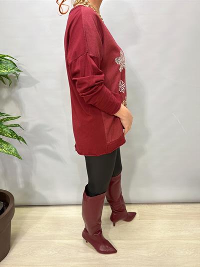 3021 Italyan Pamuklu Bluz Bordo