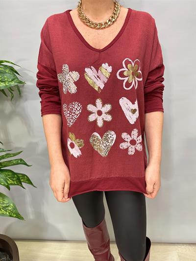 3021 Italyan Pamuklu Bluz Bordo