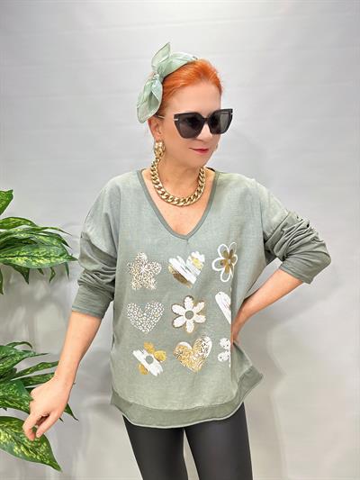 3021 Italyan Pamuklu Bluz Haki