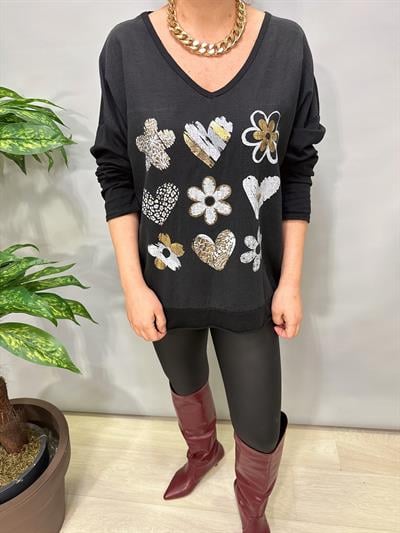 3021 Italyan Pamuklu Bluz Siyah