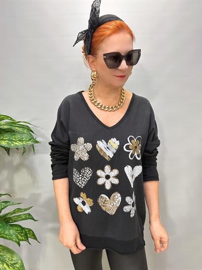 3021 Italyan Pamuklu Bluz Siyah