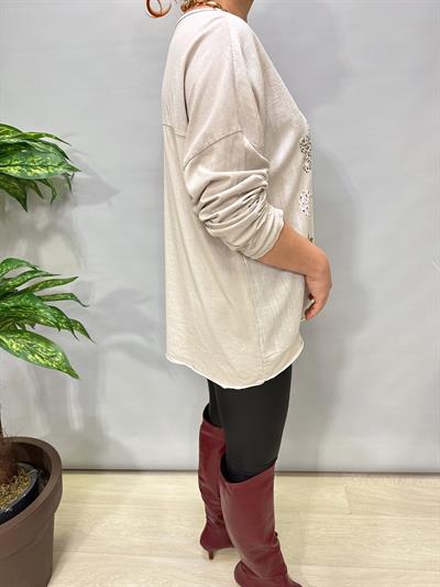 3021 Italyan Pamuklu Bluz Taş