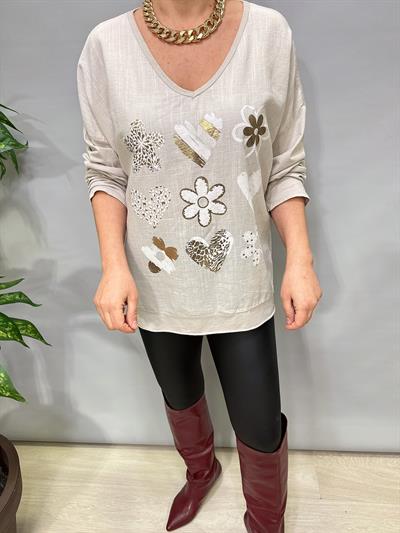 3021 Italyan Pamuklu Bluz Taş