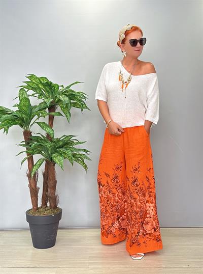 3023 Italyan Keten Pantolon Turuncu