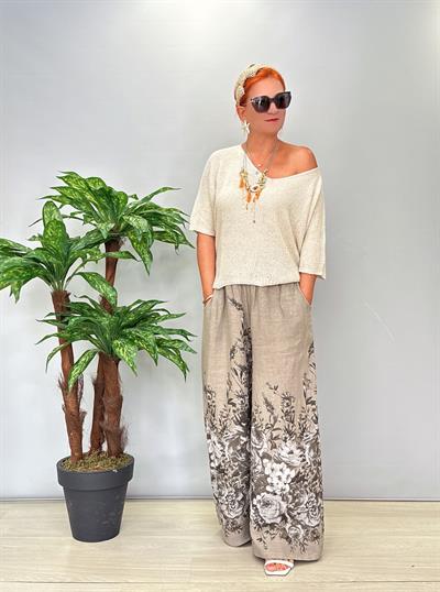 3023 Italyan Keten Pantolon Vizon