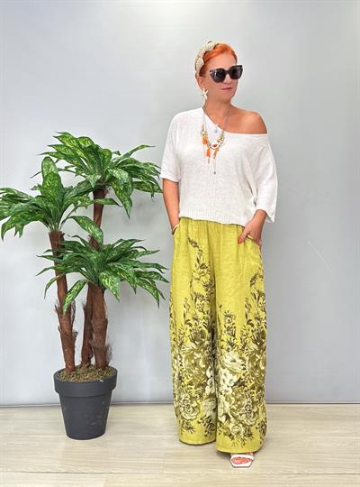 3023 Italyan Keten Pantolon Yeşil 