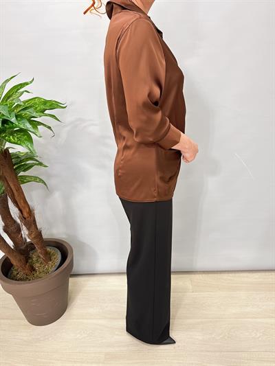 3025 Saten Gömlek Kahve