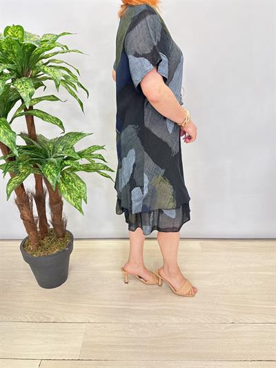 3040 İTALYAN PAMUKLU ELBİSE SİYAH-GRİ 