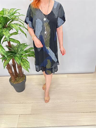 3040 İTALYAN PAMUKLU ELBİSE SİYAH-GRİ 