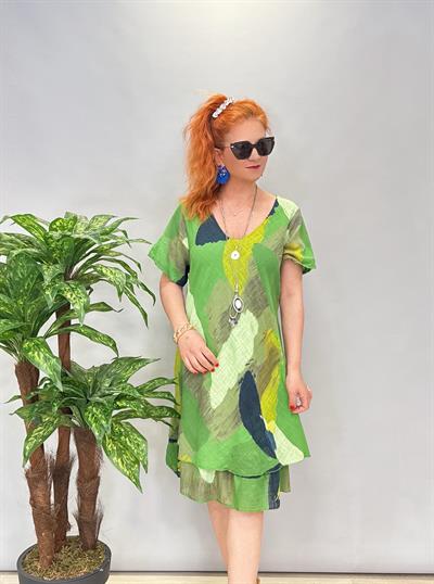 3040 İTALYAN PAMUKLU ELBİSE YEŞİL