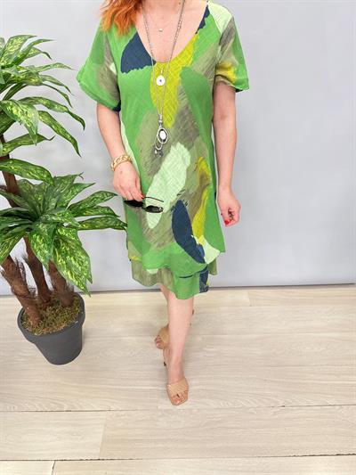 3040 İTALYAN PAMUKLU ELBİSE YEŞİL