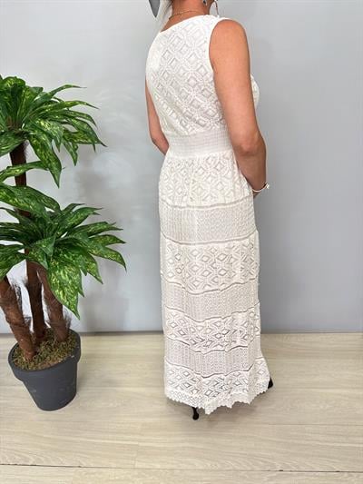 3045 Dantel detay Elbise Krem