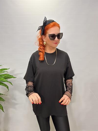 3061 Kolu Dantelli Bluz Siyah