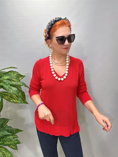 3111 İnce V Yaka Triko Kırmızı 