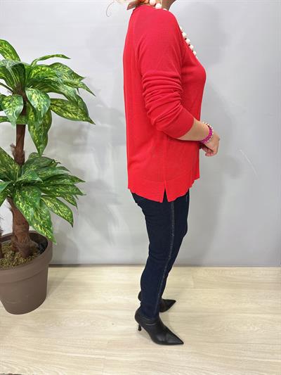 3111 İnce V Yaka Triko Kırmızı 