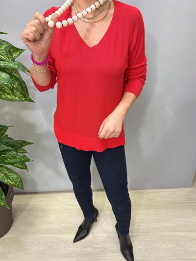 3111 İnce V Yaka Triko Kırmızı 