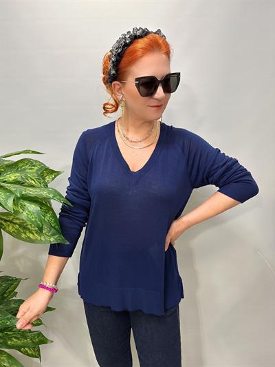 3111 İnce V Yaka Triko Lacivert