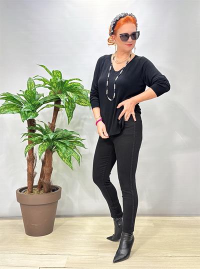 3111 Yanları Taş Detaylı Jean Pantolon Siyah