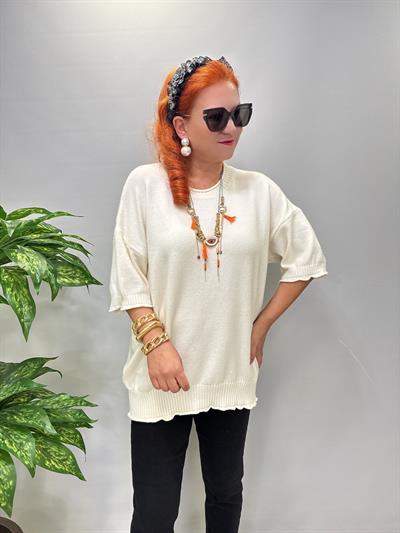 3240 Etek Ucu Volan Detay Angora Triko Ekru