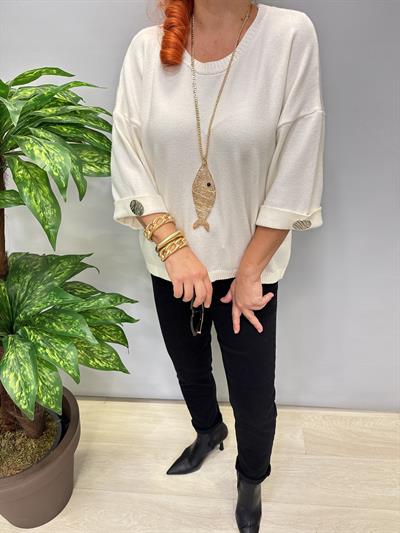 3240 Kolllarda Düğme Detay Angora Triko Ekru