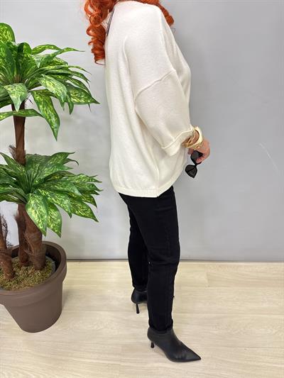 3240 Kolllarda Düğme Detay Angora Triko Ekru