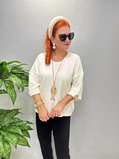 3240 Kolllarda Düğme Detay Angora Triko Ekru