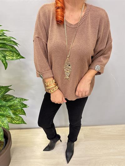 3240 Kolllarda Düğme Detay Angora Triko Camel