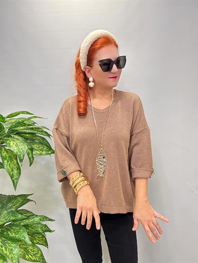 3240 Kolllarda Düğme Detay Angora Triko Camel